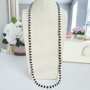 VINTAGE Beaded Onyx Sterling Silver Necklace